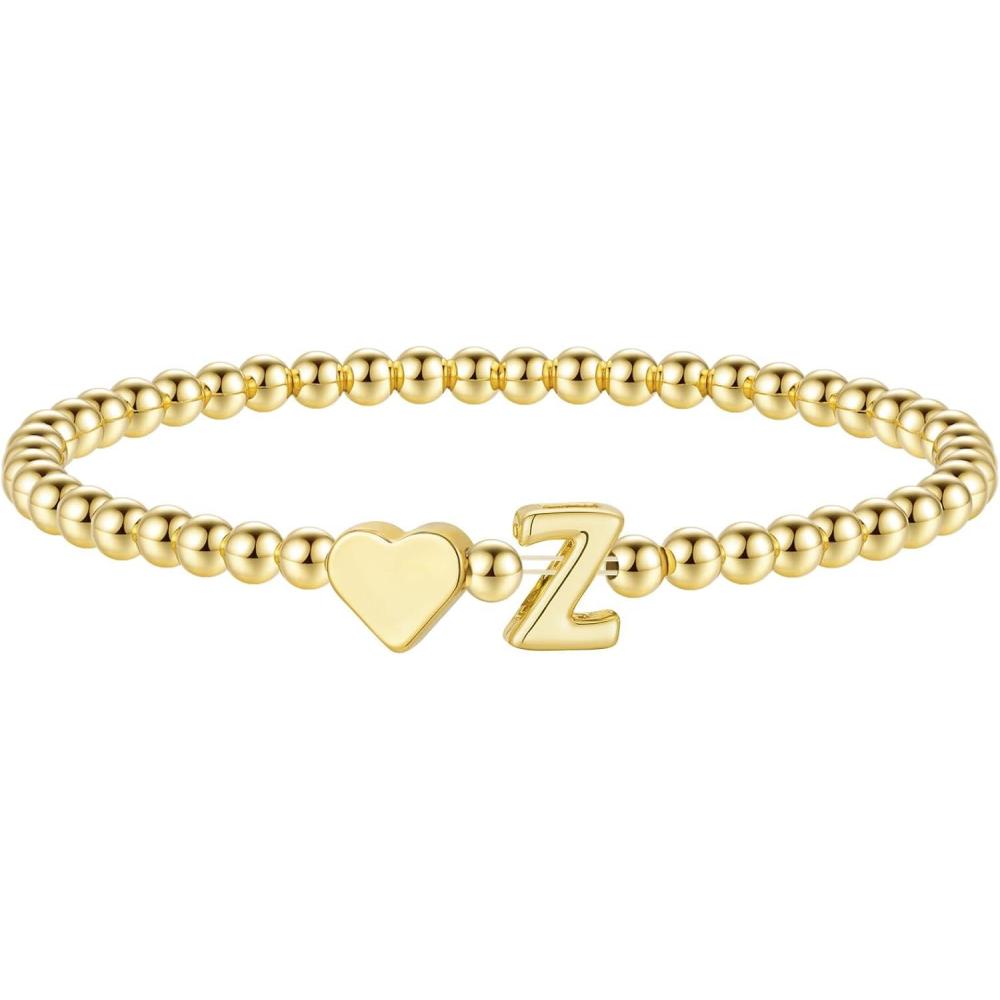 imageM MOOHAM Stocking Stuffers for Teen Girls Women  Dainty Gold Initial Beaded Bracelets for Women Trendy Charm Letter AZ Personalized Bracelet Jewelry Kids Christmas GiftsZ