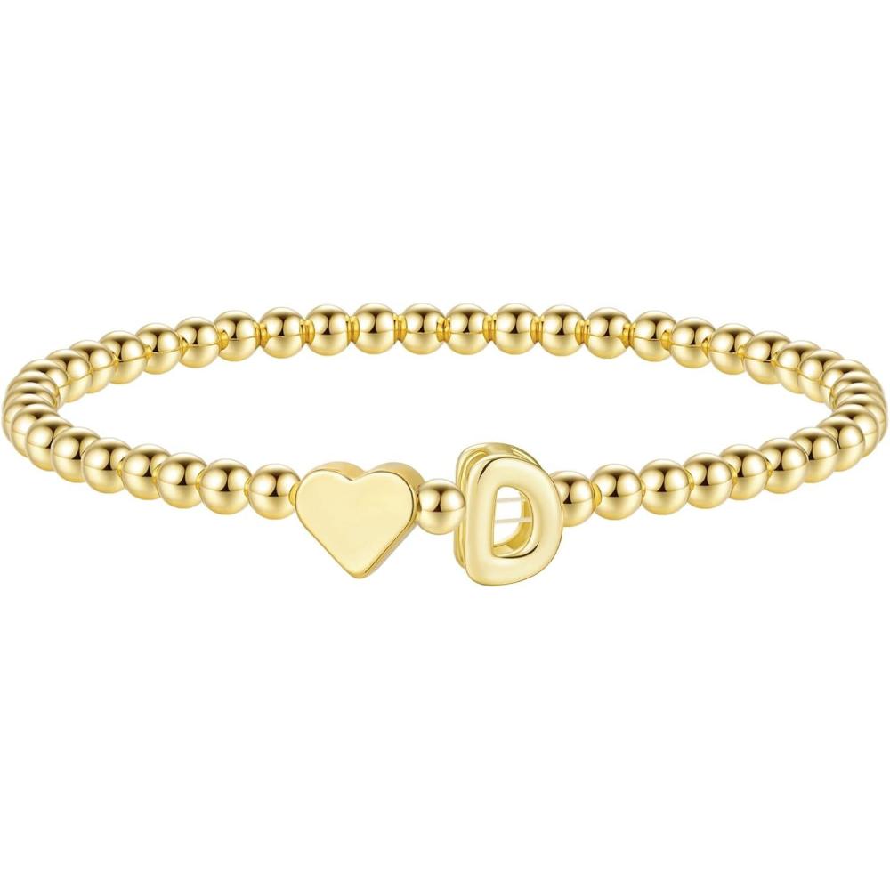 imageM MOOHAM Stocking Stuffers for Teen Girls Women Dainty Gold Initial Beaded Bracelets for Women Trendy Charm Letter AZ Personalized Bracelet Jewelry Kids Christmas GiftsD