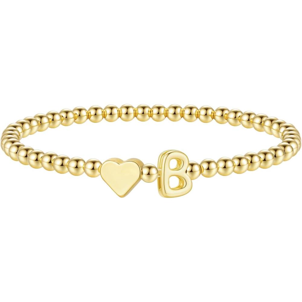 imageM MOOHAM Stocking Stuffers for Teen Girls Women Dainty Gold Initial Beaded Bracelets for Women Trendy Charm Letter AZ Personalized Bracelet Jewelry Kids Christmas GiftsB