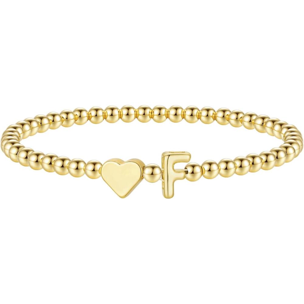 imageM MOOHAM Stocking Stuffers for Teen Girls Women Dainty Gold Initial Beaded Bracelets for Women Trendy Charm Letter AZ Personalized Bracelet Jewelry Kids Christmas GiftsF