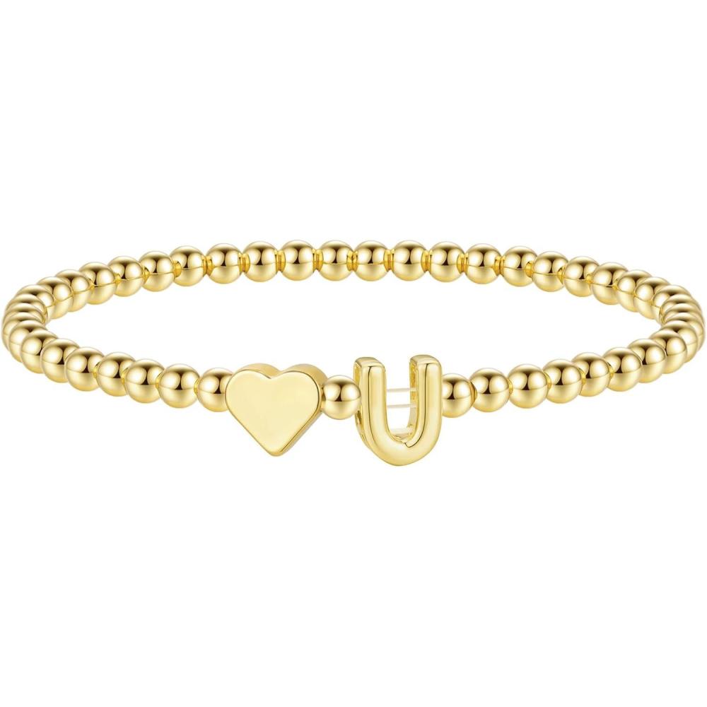 imageM MOOHAM Stocking Stuffers for Teen Girls Women Dainty Gold Initial Beaded Bracelets for Women Trendy Charm Letter AZ Personalized Bracelet Jewelry Kids Christmas GiftsU