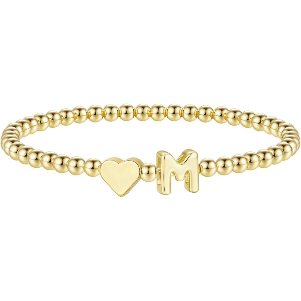 imageM MOOHAM Stocking Stuffers for Teen Girls Women  Dainty Gold Initial Beaded Bracelets for Women Trendy Charm Letter AZ Personalized Bracelet Jewelry Kids Christmas GiftsM