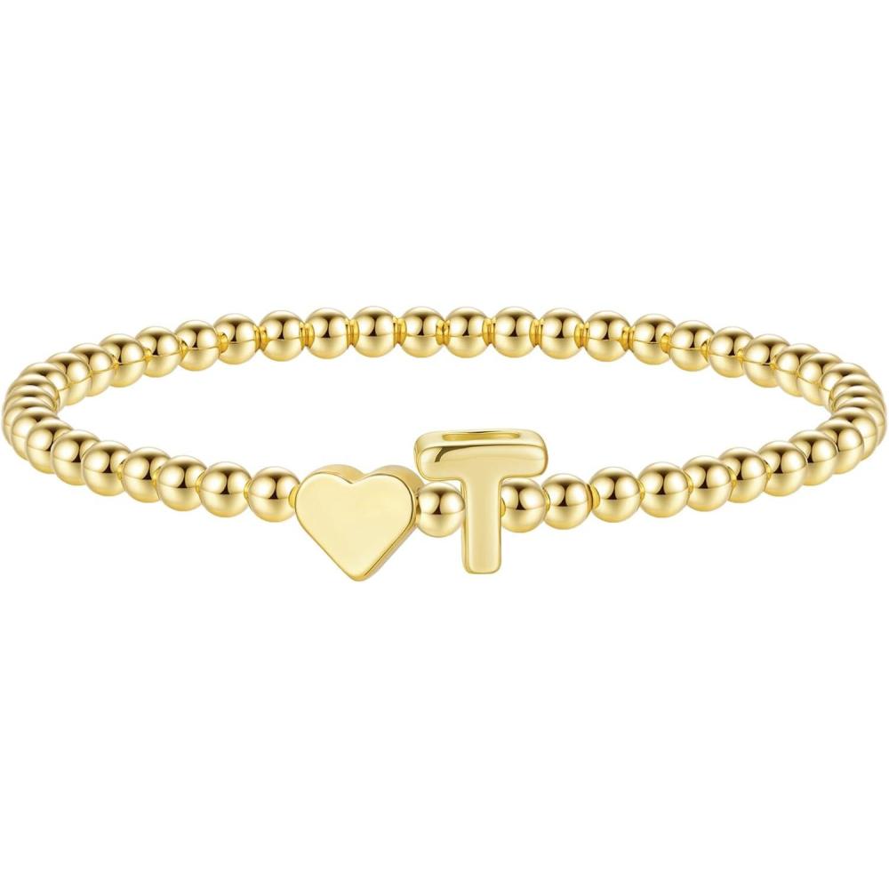 imageM MOOHAM Stocking Stuffers for Teen Girls Women Dainty Gold Initial Beaded Bracelets for Women Trendy Charm Letter AZ Personalized Bracelet Jewelry Kids Christmas GiftsT