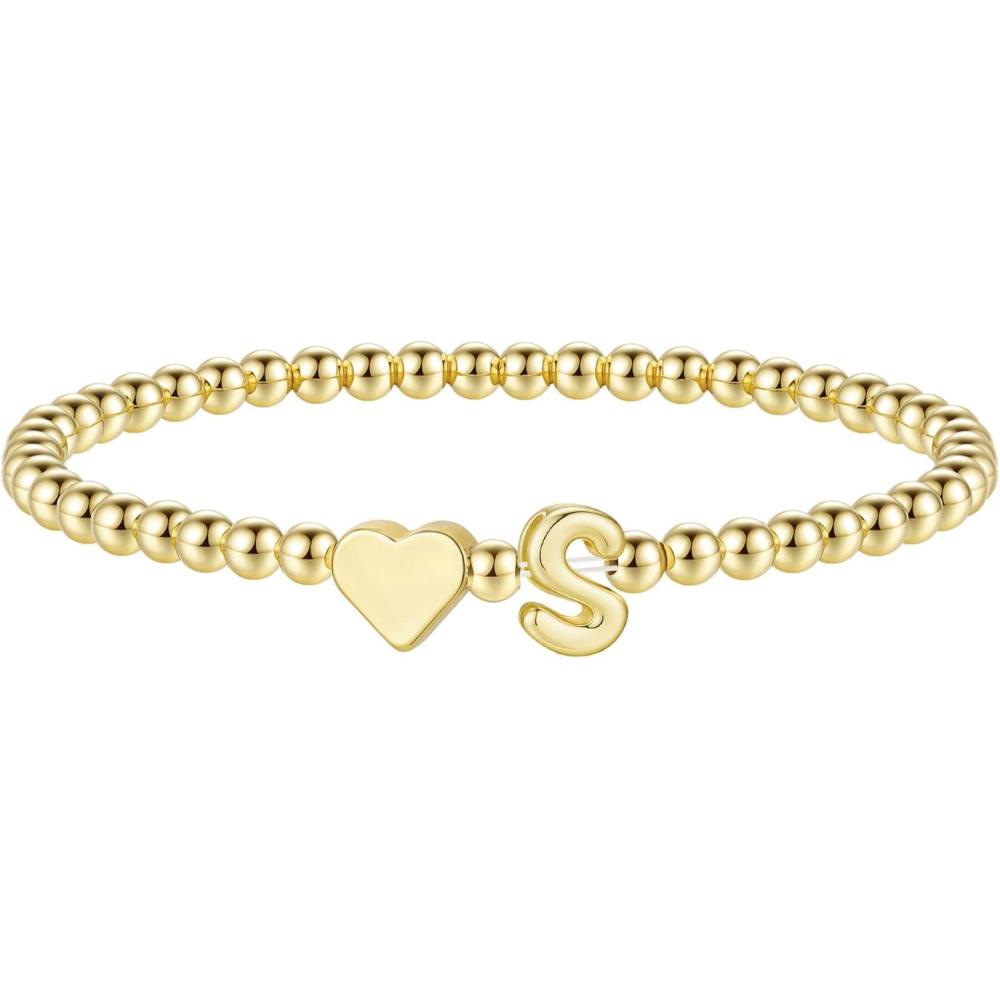 imageM MOOHAM Stocking Stuffers for Teen Girls Women Dainty Gold Initial Beaded Bracelets for Women Trendy Charm Letter AZ Personalized Bracelet Jewelry Kids Christmas GiftsS