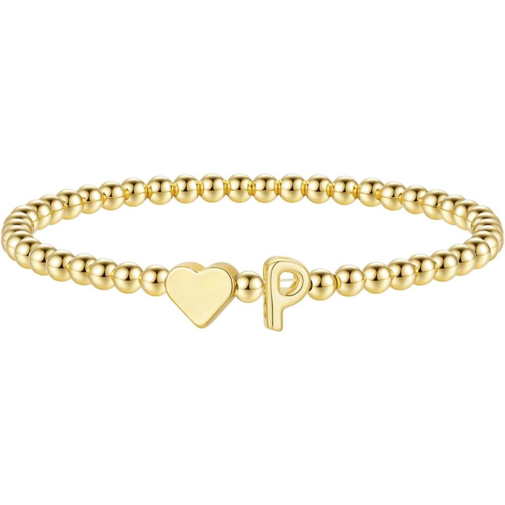 imageM MOOHAM Stocking Stuffers for Teen Girls Women Dainty Gold Initial Beaded Bracelets for Women Trendy Charm Letter AZ Personalized Bracelet Jewelry Kids Christmas GiftsP