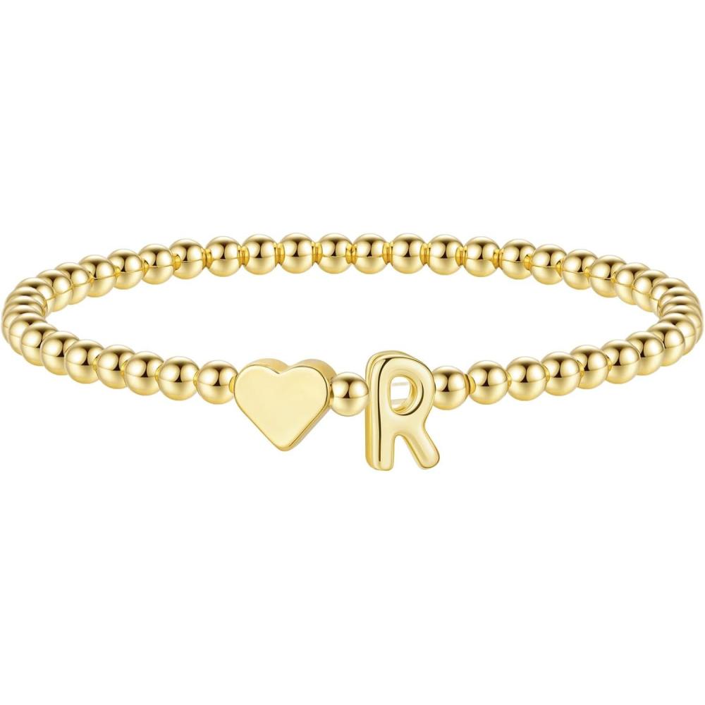 imageM MOOHAM Stocking Stuffers for Teen Girls Women Dainty Gold Initial Beaded Bracelets for Women Trendy Charm Letter AZ Personalized Bracelet Jewelry Kids Christmas GiftsR