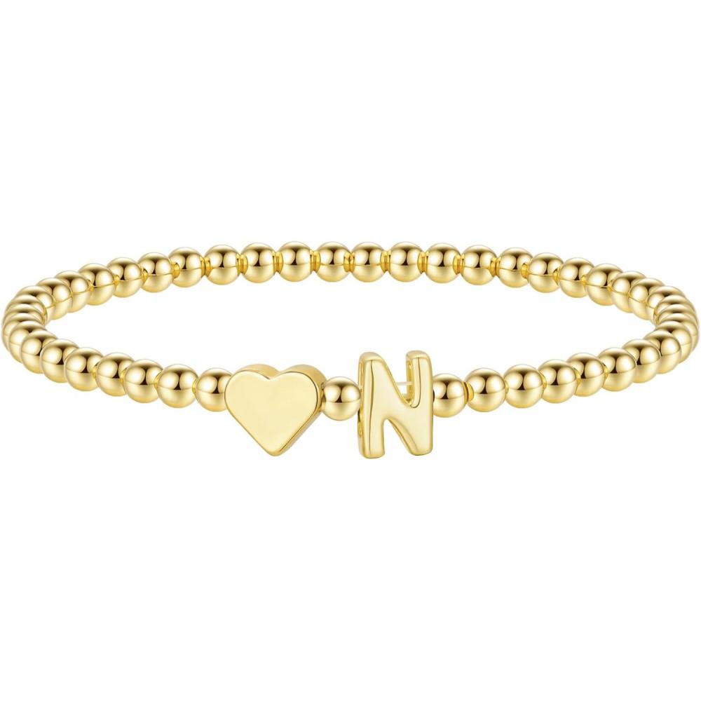 imageM MOOHAM Stocking Stuffers for Teen Girls Women Dainty Gold Initial Beaded Bracelets for Women Trendy Charm Letter AZ Personalized Bracelet Jewelry Kids Christmas GiftsN