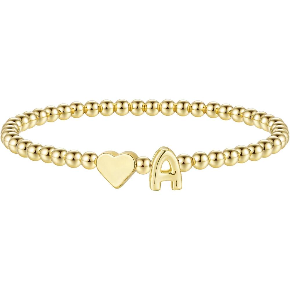 imageM MOOHAM Stocking Stuffers for Teen Girls Women  Dainty Gold Initial Beaded Bracelets for Women Trendy Charm Letter AZ Personalized Bracelet Jewelry Kids Christmas GiftsA