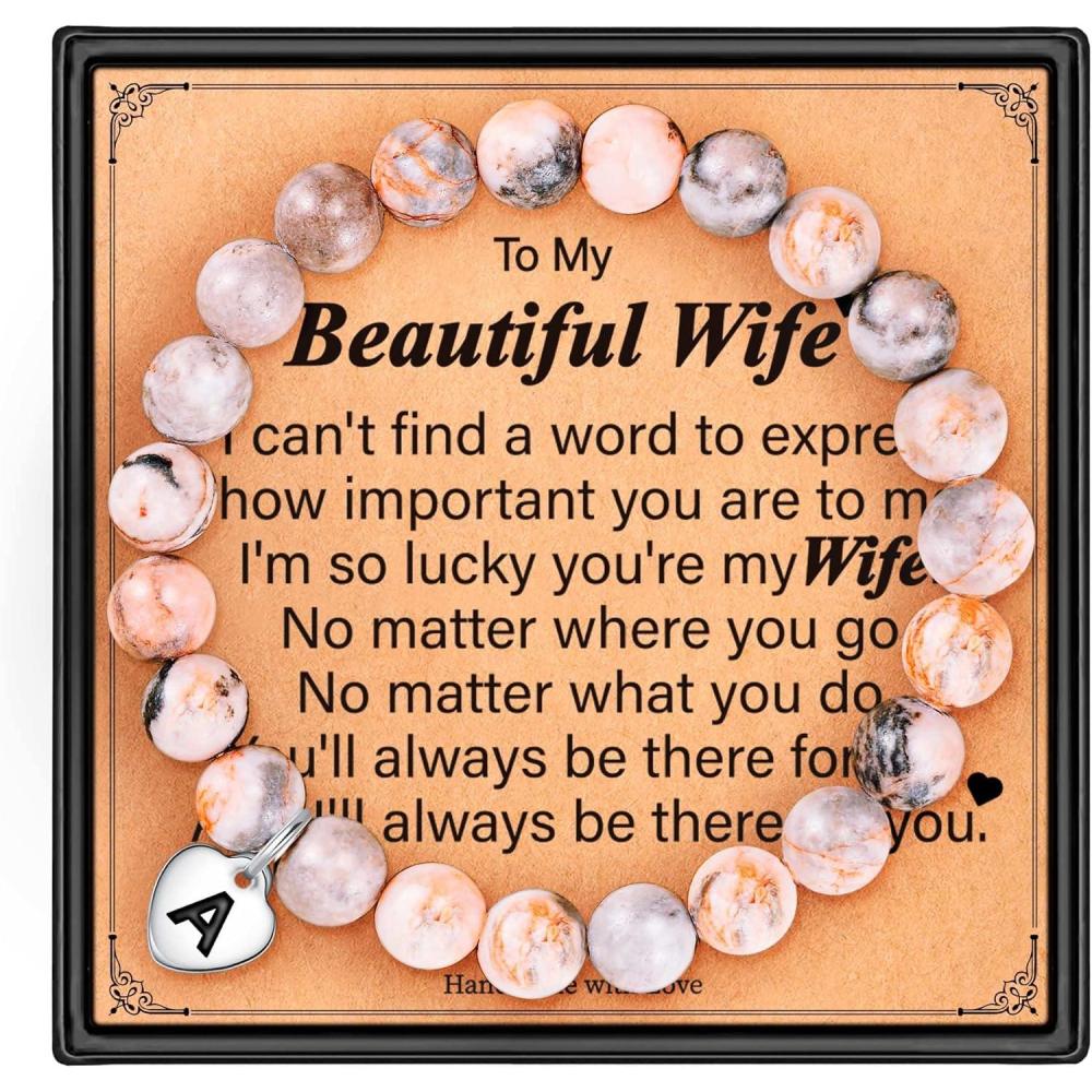 imageM MOOHAM Wife Christmas Gifts from Husband  Initial Bracelets for Women Birthday Gifts for Wife Bracelets for Wife Valentines Day Gifts for Wife Christmas Gifts for Wife from Husband