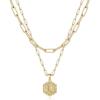 M MOOHAM Dainty Initial Necklaces for Women, 14K-Gold-Plated Layering Necklace for Women Cute Hexagon Letter Initial Necklace Layered Necklaces for Teenage Teen Girls Christmas Gifts Stocking Stuffers(14K-Gold-Plated)