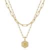 M MOOHAM Dainty Initial Necklaces for Women, 14K-Gold-Plated Layering Necklace for Women Cute Hexagon Letter Initial Necklace Layered Necklaces for Teenage Teen Girls Christmas Gifts Stocking Stuffers(14K-Gold-Plated)
