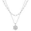 M MOOHAM Dainty Initial Necklaces for Women, 14K-Gold-Plated Layering Necklace for Women Cute Hexagon Letter Initial Necklace Layered Necklaces for Teenage Teen Girls Christmas Gifts Stocking Stuffers(Silver)