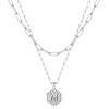M MOOHAM Dainty Initial Necklaces for Women, 14K-Gold-Plated Layering Necklace for Women Cute Hexagon Letter Initial Necklace Layered Necklaces for Teenage Teen Girls Christmas Gifts Stocking Stuffers(Silver)