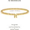 M MOOHAM Initial Bracelets for Women – Letter A Bracelets for Women Trendy Letter Bracelet Gold Plate Cute Tiny Gold Beaded Initial Stretch Bracelet Dainty Small Jewelry