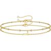 M MOOHAM Stocking Stuffers for Women Girls – Layered Initial Bracelet Letter A-Z Charm, Dainty 14K Gold Plated Initial Bracelets for Women Birthday Personalized Gifts Trendy Jewelry(Gold)