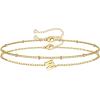 M MOOHAM Stocking Stuffers for Women Girls – Layered Initial Bracelet Letter A-Z Charm, Dainty 14K Gold Plated Initial Bracelets for Women Birthday Personalized Gifts Trendy Jewelry(Gold)