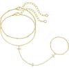 M MOOHAM 14K-Gold-Plated Hand Chain Bracelet for Women, Dainty Ring Bracelet Hands Chain Cubic Zirconia Clover Butterfly Cross Heart Finger Rings Bracelets for Women Teen Girl Gifts(Clover)