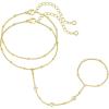 M MOOHAM 14K-Gold-Plated Hand Chain Bracelet for Women, Dainty Ring Bracelet Hands Chain Cubic Zirconia Clover Butterfly Cross Heart Finger Rings Bracelets for Women Teen Girl Gifts(Round Zircon)