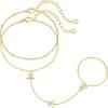 M MOOHAM 14K-Gold-Plated Hand Chain Bracelet for Women, Dainty Ring Bracelet Hands Chain Cubic Zirconia Clover Butterfly Cross Heart Finger Rings Bracelets for Women Teen Girl Gifts(Butterfly)