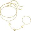 M MOOHAM 14K-Gold-Plated Hand Chain Bracelet for Women, Dainty Ring Bracelet Hands Chain Cubic Zirconia Clover Butterfly Cross Heart Finger Rings Bracelets for Women Teen Girl Gifts(Heart)