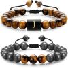 M MOOHAM Beaded Bracelets for Men Gifts – 8mm Natural Stone Initial Bracelet for Men Lava Rock Tiger Eye Bracelets Christmas Birthday Gifts for Dad Grandpa Husband