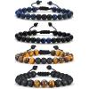 M MOOHAM Beaded Bracelets for Mens Gifts – Natural Stone 8mm Tiger Eye Matte Agate Lava Rock Bracelets for Men Teen Boys Birthday Anniversary Christmas Gifts for Men Teens Grandpa(4 Pcs Tiger Eye&Matte Agate)