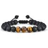 M MOOHAM Beaded Bracelets for Mens Gifts – Natural Stone 8mm Tiger Eye Matte Agate Lava Rock Bracelets for Men Teen Boys Birthday Anniversary Christmas Gifts for Men Teens Grandpa(Black Matte Agate Tiger Eye Bracelet)