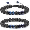 M MOOHAM Beaded Bracelets for Mens Gifts – Natural Stone 8mm Tiger Eye Matte Agate Lava Rock Bracelets for Men Teen Boys Birthday Anniversary Christmas Gifts for Men Teens Grandpa(Lava Rock Blue Tiger Eye Bracelets)