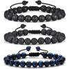 M MOOHAM Beaded Bracelets for Mens Gifts – Natural Stone 8mm Tiger Eye Matte Agate Lava Rock Bracelets for Men Teen Boys Birthday Anniversary Christmas Gifts for Men Teens Grandpa(Matte Agate&Lava Rock&Tiger Eye Bracelet)