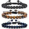 M MOOHAM Beaded Bracelets for Mens Gifts – Natural Stone 8mm Tiger Eye Matte Agate Lava Rock Bracelets for Men Teen Boys Birthday Anniversary Christmas Gifts for Men Teens Grandpa(3 Pcs Tiger Eye&Lava Rock)