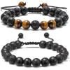 M MOOHAM Beaded Bracelets for Mens Gifts – Natural Stone 8mm Tiger Eye Matte Agate Lava Rock Bracelets for Men Teen Boys Birthday Anniversary Christmas Gifts for Men Teens Grandpa(Lava Rock&Yellow Tiger Eye&Matte Agate Bracelets)