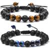 M MOOHAM Beaded Bracelets for Mens Gifts – Natural Stone 8mm Tiger Eye Matte Agate Lava Rock Bracelets for Men Teen Boys Birthday Anniversary Christmas Gifts for Men Teens Grandpa(Lava Rock&Yellow Blue Tiger Eye Bracelets)