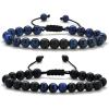 M MOOHAM Beaded Bracelets for Mens Gifts – Natural Stone 8mm Tiger Eye Matte Agate Lava Rock Bracelets for Men Teen Boys Birthday Anniversary Christmas Gifts for Men Teens Grandpa(Blue Tiger Eye&Matte Agate Bracelets)