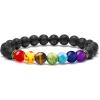 M MOOHAM Beaded Bracelets for Mens Gifts – Natural Stone 8mm Tiger Eye Matte Agate Lava Rock Bracelets for Men Teen Boys Birthday Anniversary Christmas Gifts for Men Teens Grandpa(Lava rock & Chakra Bracelet)
