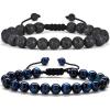 M MOOHAM Beaded Bracelets for Mens Gifts – Natural Stone 8mm Tiger Eye Matte Agate Lava Rock Bracelets for Men Teen Boys Birthday Anniversary Christmas Gifts for Men Teens Grandpa(Lava Rock&Blue Tiger Eye Bracelets)