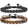 M MOOHAM Beaded Bracelets for Mens Gifts – Natural Stone 8mm Tiger Eye Matte Agate Lava Rock Bracelets for Men Teen Boys Birthday Anniversary Christmas Gifts for Men Teens Grandpa(Lava Rock & Yellow Tiger Eye Bracelets)