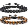 M MOOHAM Beaded Bracelets for Mens Gifts – Natural Stone 8mm Tiger Eye Matte Agate Lava Rock Bracelets for Men Teen Boys Birthday Anniversary Christmas Gifts for Men Teens Grandpa(Matte Agate Bracelet&Tiger Eye Bracelet)
