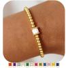 M MOOHAM Birthstone Gold Beaded Bracelets for Women, Dainty Elastic 14k Real Gold Plated Beaded Bracelets Trendy Non Tarnish Friendship Birthday Jewelry Gifts for Women(04.April(Clear CZ))