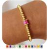 M MOOHAM Birthstone Gold Beaded Bracelets for Women, Dainty Elastic 14k Real Gold Plated Beaded Bracelets Trendy Non Tarnish Friendship Birthday Jewelry Gifts for Women(07.July(Ruby))