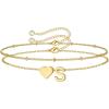 M MOOHAM Christmas Gifts for Grandkids Teens Girls -14K-Gold-Plated Heart Initial Bracelets for Women Girl Dainty Gold Bracelets Birthday Gift Stocking Stuffers for Women Teenage Girls Kids Gifts(Gold-Plated)