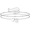 M MOOHAM Christmas Gifts for Grandkids Teens Girls -14K-Gold-Plated Heart Initial Bracelets for Women Girl Dainty Gold Bracelets Birthday Gift Stocking Stuffers for Women Teenage Girls Kids Gifts(Silver-Plated)