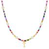 M MOOHAM Colorful Initial Necklaces for Girls Women Kids – Christmas Stocking Stuffers Beaded Pearl Choker Necklace for Women Teen Girl Gifts Trendy Personalized Letter Birthday Gifts Kids Jewelry(T)