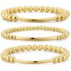 M MOOHAM Gold-Plated Beaded Bracelets for Women Teen Girls Non Tarnish – Dainty 14k-Gold-Plated Pearl Beaded Stretch Bracelet Stack Set for Women Trendy Jewelry Christmas Stocking Teenage Girl Gifts(3 PCS Stretch Bracelets)