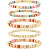 M MOOHAM Gold-Plated Beaded Bracelets for Women Teen Girls Non Tarnish – Dainty 14k-Gold-Plated Pearl Beaded Stretch Bracelet Stack Set for Women Trendy Jewelry Christmas Stocking Teenage Girl Gifts(“5 PCS Colorful Stretch Bracelets)