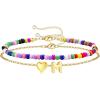 M MOOHAM Initial Bracelets for Women – 14K Gold Plated Dainty Heart Letter A-Z Bracelet Colorful Beaded Initial Bracelet Layered Bracelets Jewelry Gifts for Women Lover Bridesmaids Friends