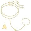 M MOOHAM Initial Hand Chain for Women – Dainty Gold Ring Bracelet Hand Chain for Women Trendy, Letter A-Z Initial Link Charm Bracelets Personalized Gold Jewelry Gifts(A)