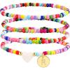 M MOOHAM Stocking Stuffers for Girls – 4PCS Initial Bracelets for Women Girls, Colorful Beaded Bracelet Heart Initial Bracelet for Women Stackable Layered Boho Bracelets Jewelry Gifts for Kids Girl(R)