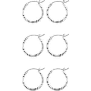 M MOOHAM 14K-Gold-Plated Hoop Earrings for Women – Hypoallergenic 14K Gold 925 Sterling silver-plated Post Sensitive Ears Nickel Free Hoops Earrings Set for Women Jewelry Lightweight 13-60mm(3pairs-15/15/15mm-silver-plated)