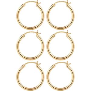 M MOOHAM 14K-Gold-Plated Hoop Earrings for Women – Hypoallergenic 14K Gold 925 Sterling silver-plated Post Sensitive Ears Nickel Free Hoops Earrings Set for Women Jewelry Lightweight 13-60mm(3pairs-20/20/20mm-Gold-plated)