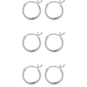 M MOOHAM 14K-Gold-Plated Hoop Earrings for Women – Hypoallergenic 14K Gold 925 Sterling silver-plated Post Sensitive Ears Nickel Free Hoops Earrings Set for Women Jewelry Lightweight 13-60mm(3pairs-13/13/13mm-silver-plated)